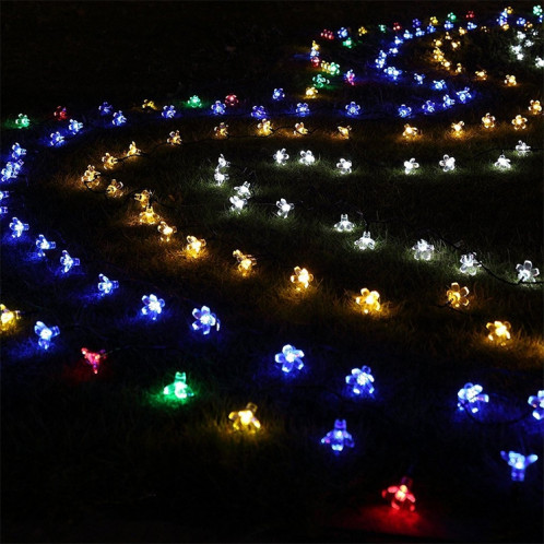 Forme de fleur de pêcher 50 LED Jardin extérieur Imperméable à l'eau Décoration de fête du printemps de Noël Chaîne de lampe solaire (Bleu) SH616L597-07