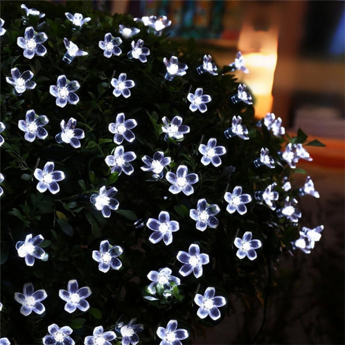 Forme de fleur de pêcher 50 LED Jardin extérieur Imperméable à l'eau Noël Fête du printemps Décoration Chaîne de lampe solaire (blanc) SH616W1693-07