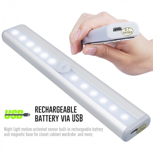 Veilleuse LED à détecteur de mouvement USB0406, 100LM, rechargeable, 3000-3500K, 3 modes de commutation SH50WW479-012