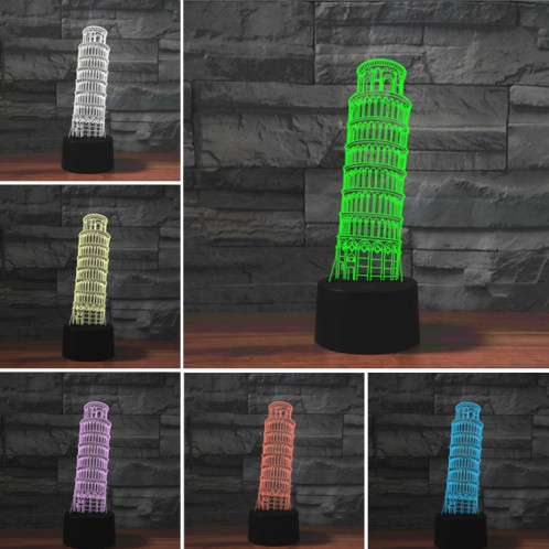 Lampe de table lumineuse colorée de vision LED de la forme 3D de tour penchée de Paris, version tactile d'USB SH0662438-06