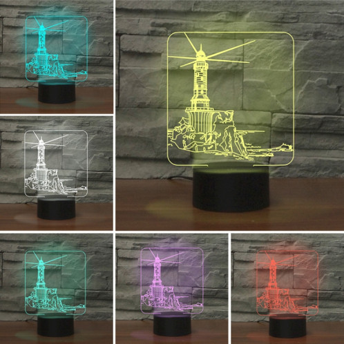 Lampe de table lumineuse de vision à LED colorée 3D de forme de phare, version USB et batterie SH070823-06