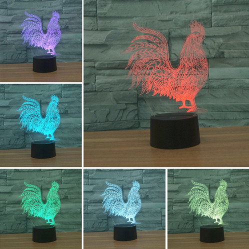 Lampe de table de lumière colorée de vision LED de forme 3D de coq, version USB et batterie SH0732518-06