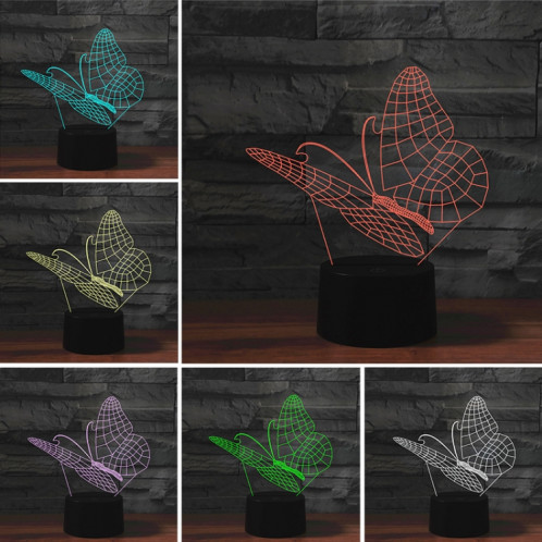 Lampe de table lumineuse de vision à LED colorée 3D de forme de papillon, version USB et batterie SH07381879-06