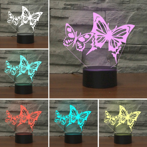 Deux papillons forment la lampe de table lumineuse de vision LED colorée 3D, USB et version de batterie SH07441854-06