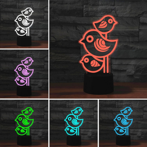 Trois oiseaux forment la lampe de table lumineuse de vision LED colorée 3D, USB et version de batterie SH08331508-06