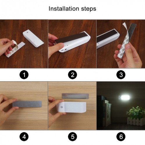 PIR Capteur de mouvement du corps humain Lumière blanche LED Night Light, 1W 12 LED 240 LM Charge USB, Distance du capteur: 3m, DC 5V SH71WL168-010