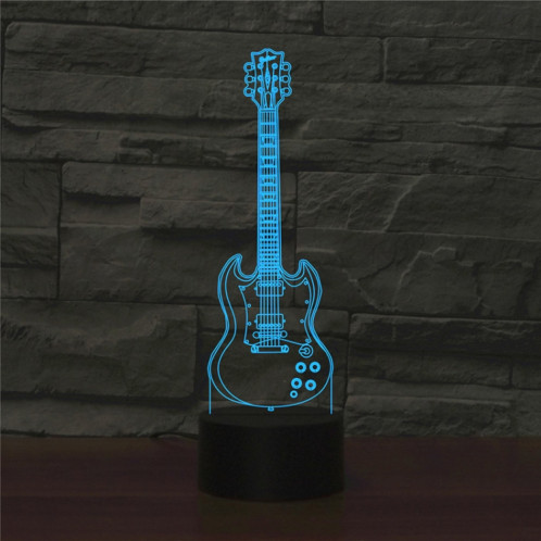Lampe de table lumineuse de vision LED colorée 3D de forme de guitare à cinq cordes, version de télécommande de fissure SH0947369-06