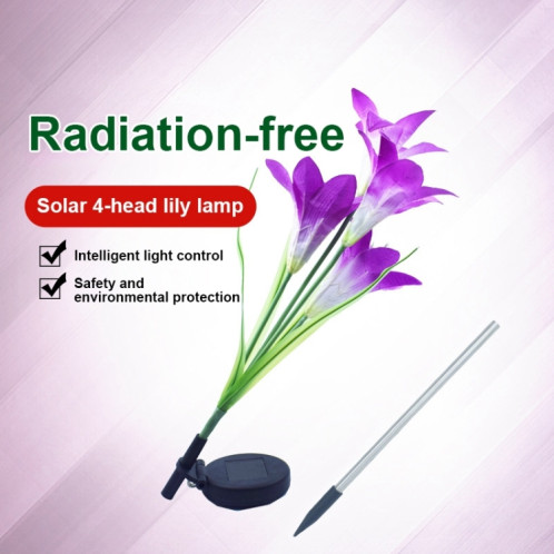 Fleur de lys simulée 4 têtes solaire extérieur IP55 étanche LED lampe de pelouse décorative, lumière blanche (violet) SH989P904-013