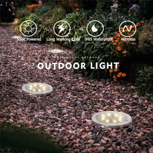 2 PCS 12 LED Lumière enterrée à énergie solaire sous la lampe au sol IP65 Réverbère de jardin extérieur étanche (blanc chaud) SH94WW1341-014