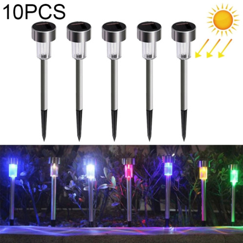 10 PCS à énergie solaire lampe de pelouse extérieure en acier inoxydable IP65 étanche LED lumière de jardin décorative (lumière colorée) SH96CL1852-013