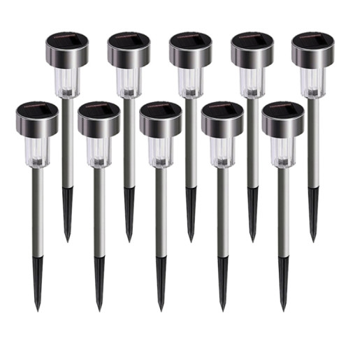 10 PCS à énergie solaire lampe de pelouse extérieure en acier inoxydable IP65 étanche LED lumière de jardin décorative (lumière colorée) SH96CL1852-013
