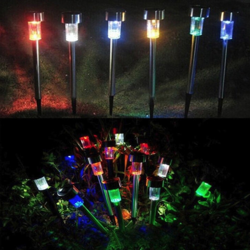 10 PCS à énergie solaire lampe de pelouse extérieure en acier inoxydable IP65 étanche LED lumière de jardin décorative (lumière colorée) SH96CL1852-013