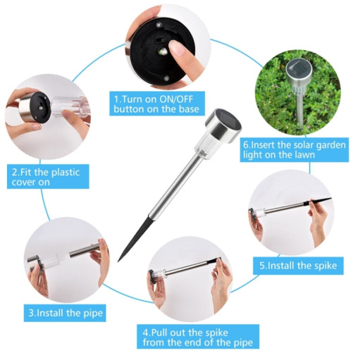 10 PCS à énergie solaire lampe de pelouse extérieure en acier inoxydable IP65 étanche LED lumière de jardin décorative (lumière colorée) SH96CL1852-013