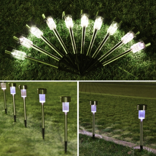10 PCS lampe de pelouse extérieure à énergie solaire en acier inoxydable IP65 étanche LED lumière de jardin décoratif (lumière blanche) SH96WL190-013