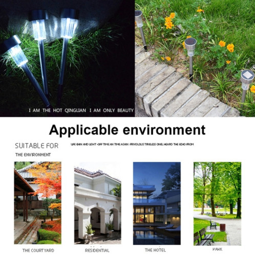 10 PCS lampe de pelouse extérieure à énergie solaire en acier inoxydable IP65 étanche LED lumière de jardin décoratif (lumière blanche) SH96WL190-013