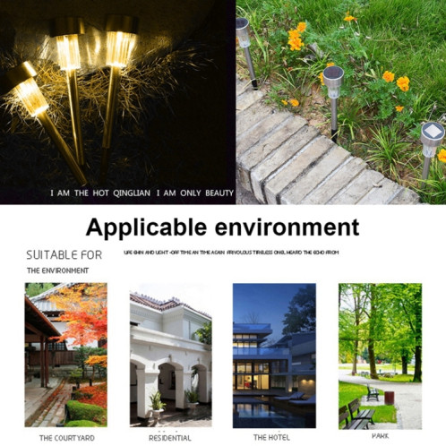 10 pièces lampe de pelouse extérieure à énergie solaire en acier inoxydable IP65 étanche LED lumière de jardin décoratif (blanc chaud) SH96WW1999-013