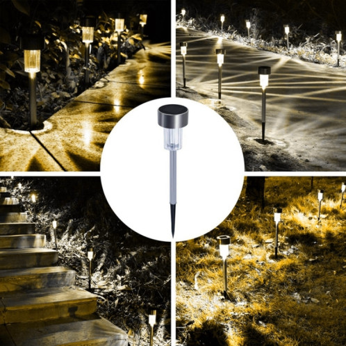 10 pièces lampe de pelouse extérieure à énergie solaire en acier inoxydable IP65 étanche LED lumière de jardin décoratif (blanc chaud) SH96WW1999-013