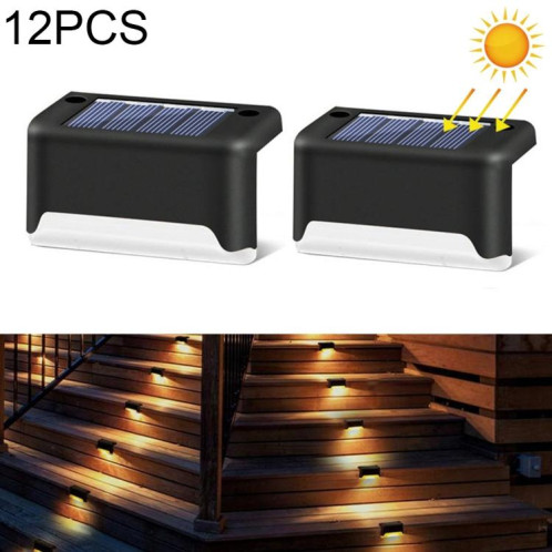 12 PCS Solaire LED Extérieure Escalier Lumière IP65 Lampe De Jardin Imperméable, Lumière Blanc Chaud (Noir) SH3BWW100-010