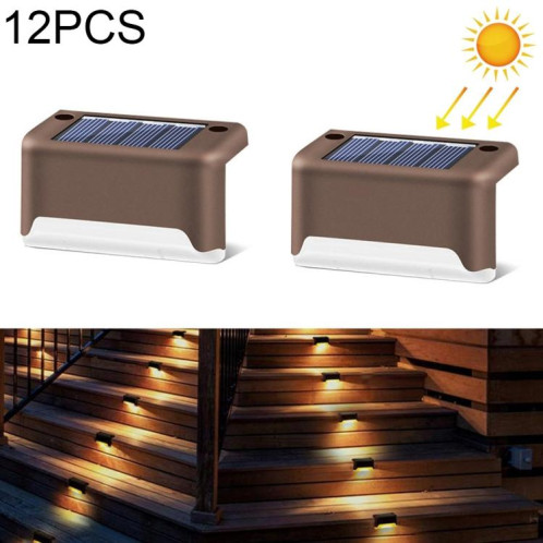 12 PCS Solaire LED Extérieure Escalier Lumière IP65 Lampe De Jardin Imperméable, Lumière Blanc Chaud (Marron) SH3ZWW674-010