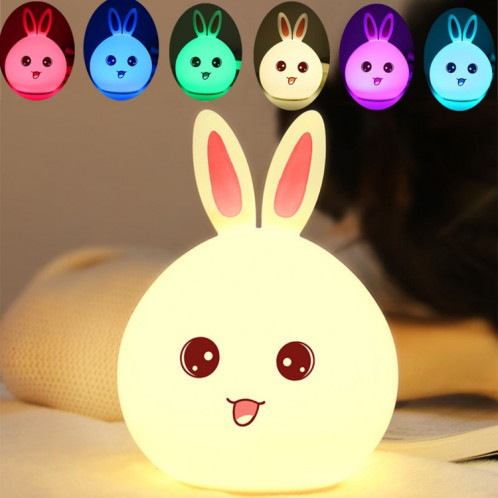 1 W Creative Rabbit Shape 7-couleur Décoloration Tactile Gradation USB De Charge Silicone LED Nuit Lampe (Rose) S1012F1195-012