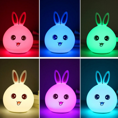 1 W Creative Rabbit Shape 7-couleur Décoloration Tactile Gradation USB De Charge Silicone LED Nuit Lampe (Rose) S1012F1195-012