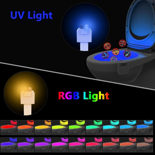 Capteur de mouvement PIR 16 couleurs + capteur de lumière Stérilisation UV Aromathérapie LED Lumière, Accueil WC Siège de salle de bain Veilleuse, DC 5V SH10461670-011