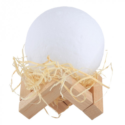 1W 3D Print Moon Lampe USB de charge Touch Control 7-couleur changeant LED Lumière de nuit économie d'énergie avec support en bois Base, Diamètre: 8cm S1203C1564-013