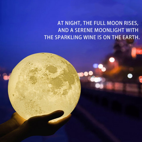 1W 3D Print Moon Lampe USB de charge Touch Control 7-couleur changeant LED Lumière de nuit économie d'énergie avec support en bois Base, Diamètre: 8cm S1203C1564-013