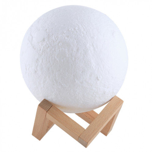 1W 3D Print Moon Lampe USB de charge Touch Control 7-couleur changeant LED Lumière de nuit économie d'énergie avec support en bois Base, Diamètre: 8cm S1203C1564-013