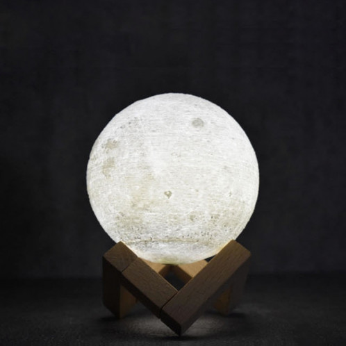 1W 3D Print Moon Lampe USB Charge Contrôle tactile Blanc + Jaune Lumière Changement de Couleur LED Nuit Économie d'énergie avec Support en Bois Base, Diamètre: 8cm S11203957-012