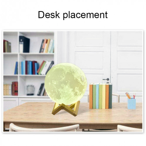 1W 3D Print Moon Lampe USB Charge Contrôle tactile Blanc + Jaune Lumière Changement de Couleur LED Nuit Économie d'énergie avec Support en Bois Base, Diamètre: 8cm S11203957-012