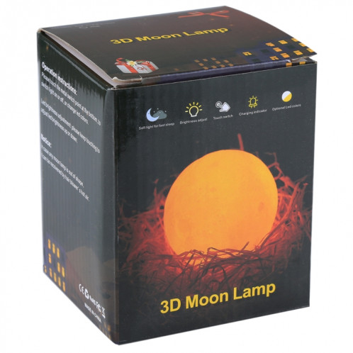 1W 3D Print Moon Lampe USB de charge de contrôle tactile 16 couleurs changeant LED Night Light économie d'énergie avec support en bois Base et télécommande, Diamètre: 8cm S112061072-014