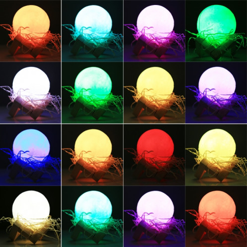 1W 3D Print Moon Lampe USB de charge de contrôle tactile 16 couleurs changeant LED Night Light économie d'énergie avec support en bois Base et télécommande, Diamètre: 8cm S112061072-014
