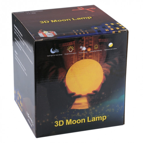 1W 3D Print Moon Lampe USB de charge Touch Control 16 couleurs changeant LED Lumière de nuit économie d'énergie avec support en bois Base et télécommande, Diamètre: 15cm S11208893-014