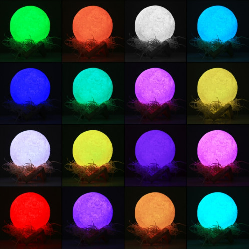 1W 3D Print Moon Lampe USB de charge Touch Control 16 couleurs changeant LED Lumière de nuit économie d'énergie avec support en bois Base et télécommande, Diamètre: 15cm S11208893-014