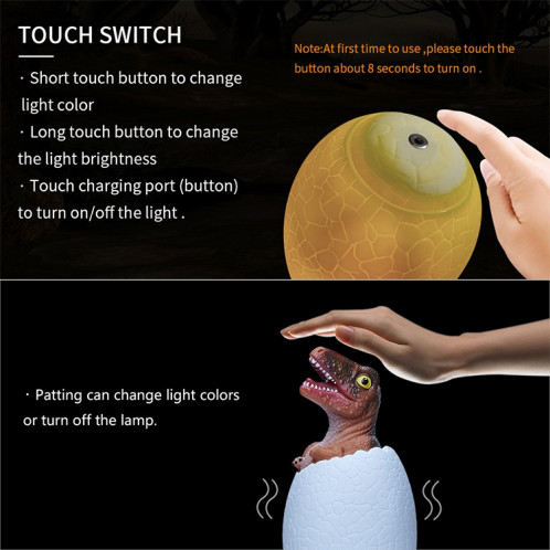 Raptor Shape Creative Touch Veilleuse décorative 3D, 3 couleurs Patting Version SH13401049-010