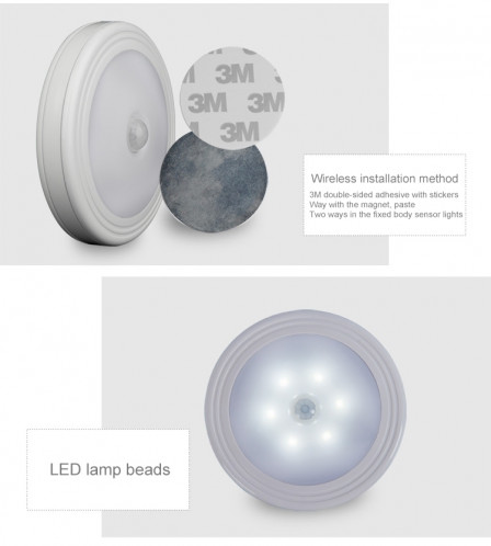 0.3W lumière blanche de forme ronde LED lumière de capteur PIR, 6 LED 30 LM SMD-3528 pour armoires SH94WL748-013