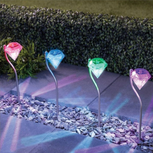 Lampe d'énergie solaire de A108 4 PCS RVB LED, lumières décoratives de diamant de chemin de paysage extérieur de jardin SH1978809-012