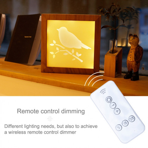 1.5W Oiseau Motif Télécommande Gradation Chaud Lumière Blanche Creative Photo Cadre LED Décoration Lampe Nouveauté Cadeau Nuit Lumière Lampe S1586A1467-07