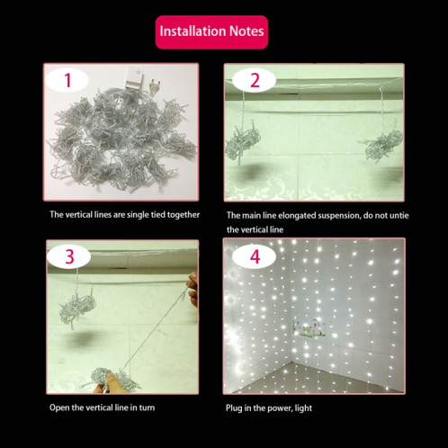 3m (Longueur) x 3m (Hauteur) 18W 300 LED Lumières de déviation de chaîne de rideau avec le joint d'extrémité et le contrôleur multifonctionnel et la mémoire imperméable à l'eau, prise des USA, CA 110V S32DWW1011-09