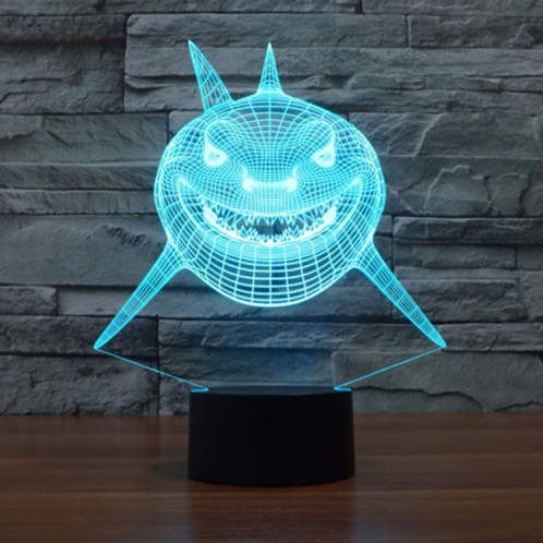 Positive Face Shark Style 7 Couleur Décoloration Creative Visual Stereo Lamp 3D Touch Switch Control LED Light Lampe de bureau Night Light SP28934-013