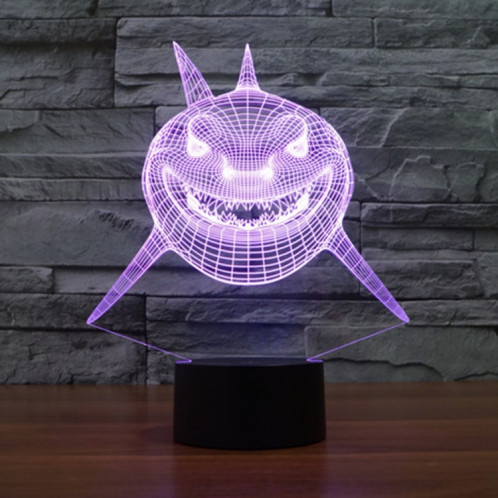 Positive Face Shark Style 7 Couleur Décoloration Creative Visual Stereo Lamp 3D Touch Switch Control LED Light Lampe de bureau Night Light SP28934-013