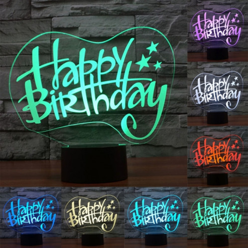 Joyeux anniversaire Style 7 Décoloration des couleurs Lampe stéréo visuelle créative Commande tactile 3D Contrôle LED Lumière de bureau Lampe de nuit Lampe de nuit SJ29132-013
