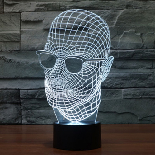 Homme avec lunettes Style 7 Couleur Décoloration Lampe stéréo visuelle créative Commutateur tactile 3D Commande Lampe de bureau à lampe de lumière Lampe de nuit, taille du produit: 23,6 x 14,0 x 8,7 cm SH29194-013