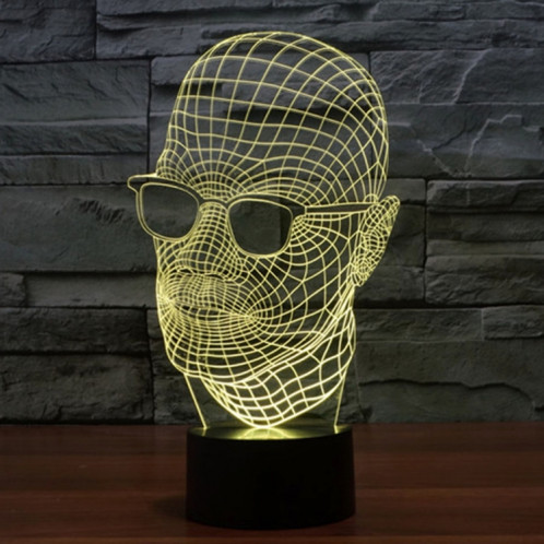 Homme avec lunettes Style 7 Couleur Décoloration Lampe stéréo visuelle créative Commutateur tactile 3D Commande Lampe de bureau à lampe de lumière Lampe de nuit, taille du produit: 23,6 x 14,0 x 8,7 cm SH29194-013