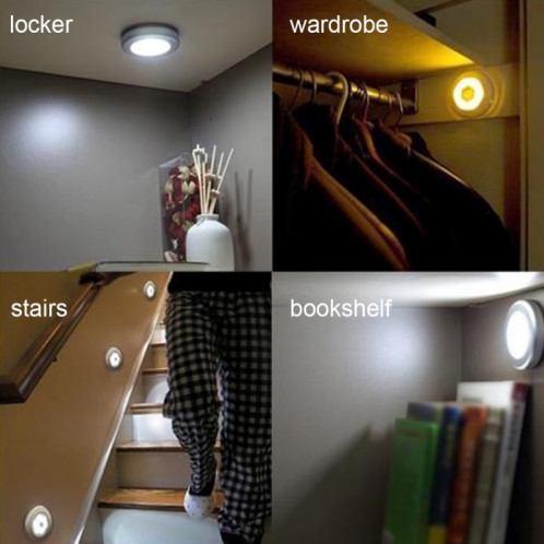 Capteur de mouvement du corps humain PIR + contrôle de la lumière Veilleuse à LED à lumière blanche, Mini lampe à 6 LED pour placard / armoire / escaliers / chambre à coucher, distance du capteur: 5 m, DC 5 V SH3501383-010