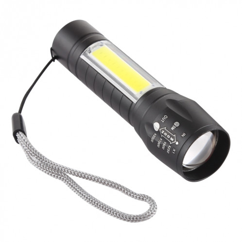 A2 USB rechargeable étanche Zoomable lampe de poche XPE + COB avec 3 modes et boîte de stockage SH36141613-09