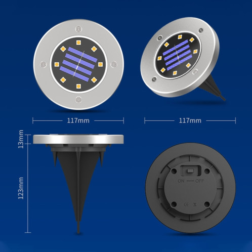 Type de capteur de lumière de pelouse de jardin extérieur solaire dimmable coloré à 8 LED, contrôle de la lumière intelligent, lumière enterrée SHED361942-011
