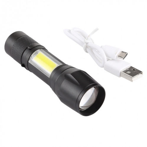 A3 USB rechargeable étanche Zoomable Lampe de poche XPE + COB avec 3 modes et boîte de rangement et clips SH37101579-08