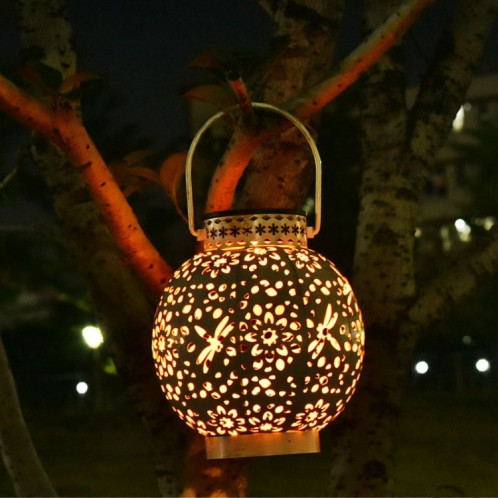 SZ-20004 Lanterne solaire en fer forgé lampe de pelouse creuse lampe décorative de jardin extérieur (Bronze) SH837A1119-07